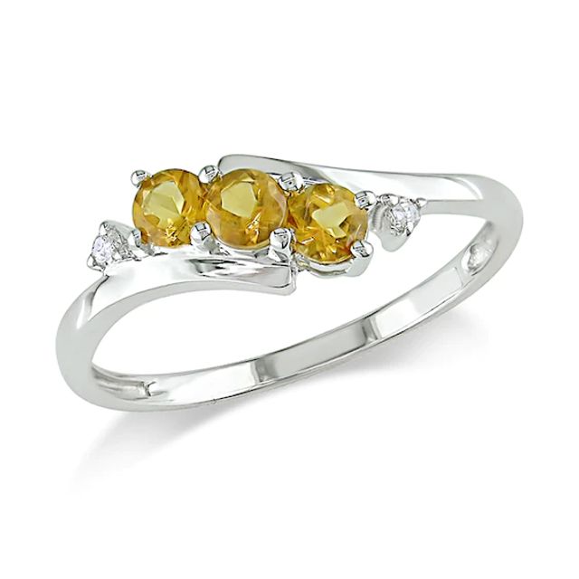 Citrine and Diamond Accent Three Stone Ring in 10K White Gold