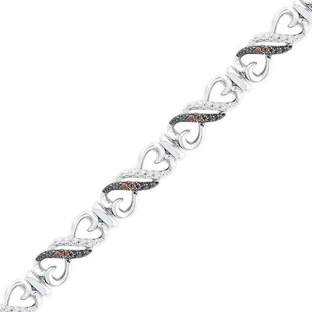 1/4 CT. T.w. Champagne and White Diamond Heart-Shaped Infinity Bracelet in Sterling Silver - 7.25"