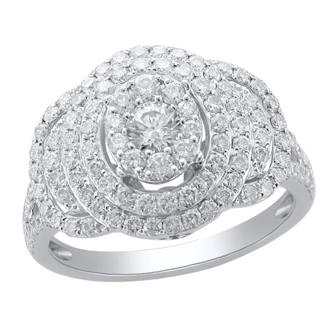 1-1/2 CT. T.w. Multi-Diamond Double Oval Frame Ring in 10K White Gold