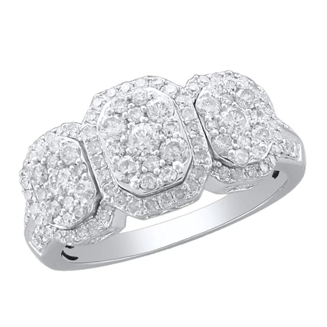 1 CT. T.w. Multi-Diamond Three Stone Frame Ring in 10K White Gold