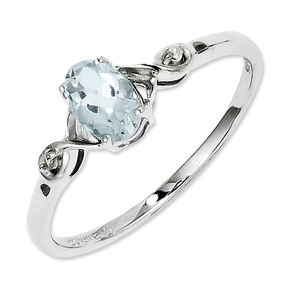 Oval Aquamarine and Diamond Accent Promise Ring in Sterling Silver