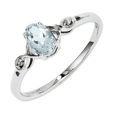 Oval Aquamarine and Diamond Accent Promise Ring in Sterling Silver
