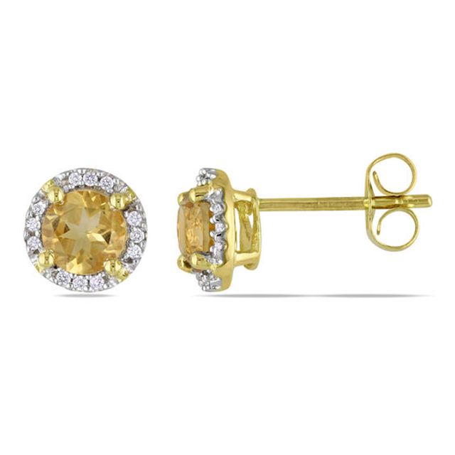 5.0mm Citrine and Diamond Accent Frame Stud Earrings in 10K Gold