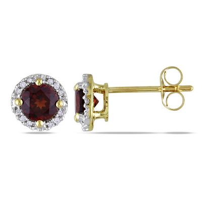 5.0mm Garnet and Diamond Accent Frame Stud Earrings in 10K Gold