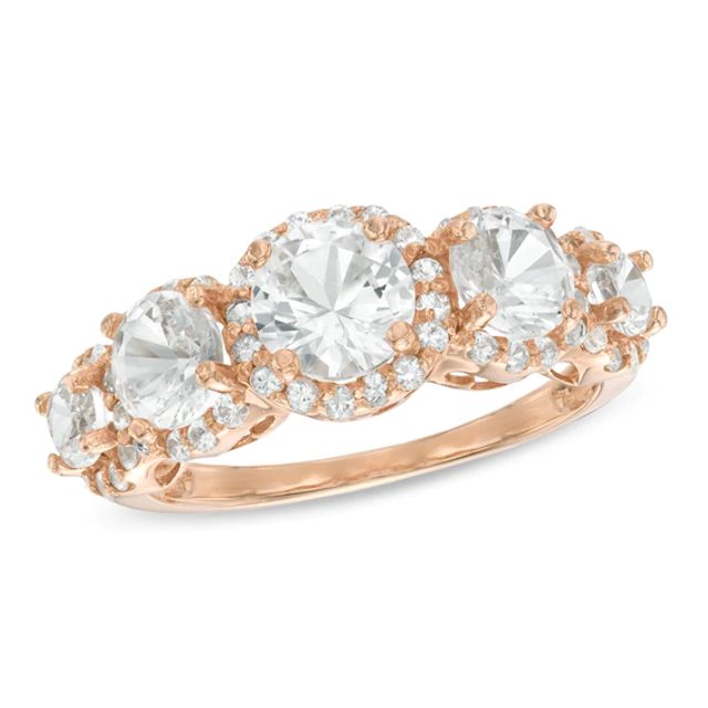 Lab-Created White Sapphire Five Stone Ring in Sterling Silver with 14K Rose Gold Plate