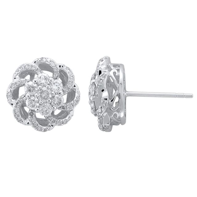 1 CT. T.w. Multi-Diamond Pinwheel Stud Earrings in 10K White Gold