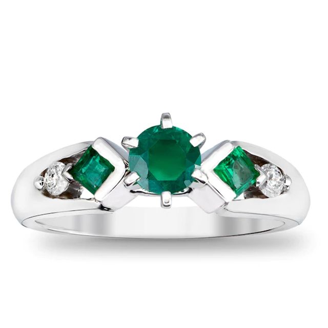 5.0mm Emerald and 1/10 CT. T.w. Diamond Engagement Ring in 14K White Gold