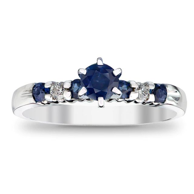 4.0mm Blue Sapphire and 1/10 CT. T.w. Diamond Engagement Ring in 14K White Gold