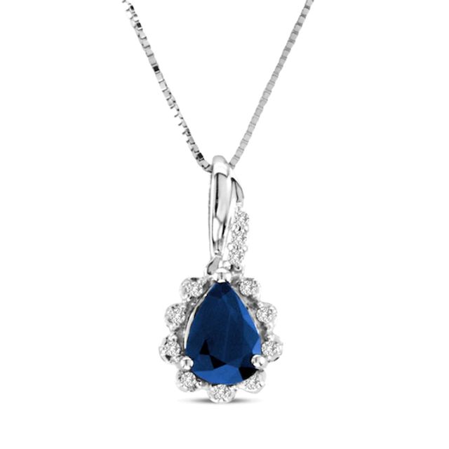 Pear-Shaped Blue Sapphire and Diamond Accent Pendant in 14K White Gold