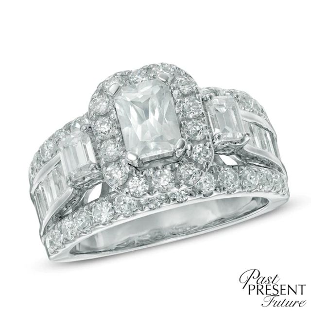 3 CT. T.w. Emerald-Cut Diamond Frame Past Present FutureÂ® Ring in 14K White Gold