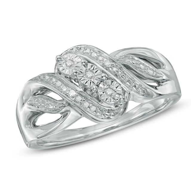 Diamond Accent Three Stone Bypass Ring in Sterling Silver