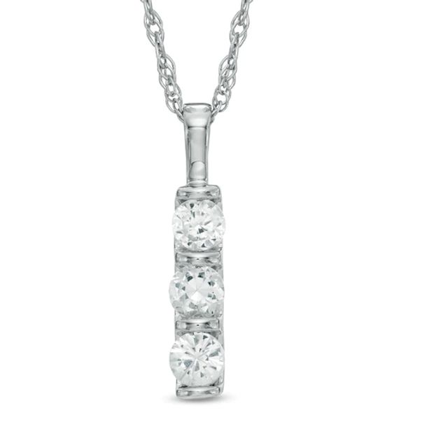 Lab-Created White Sapphire Three Stone Pendant in 10K White Gold