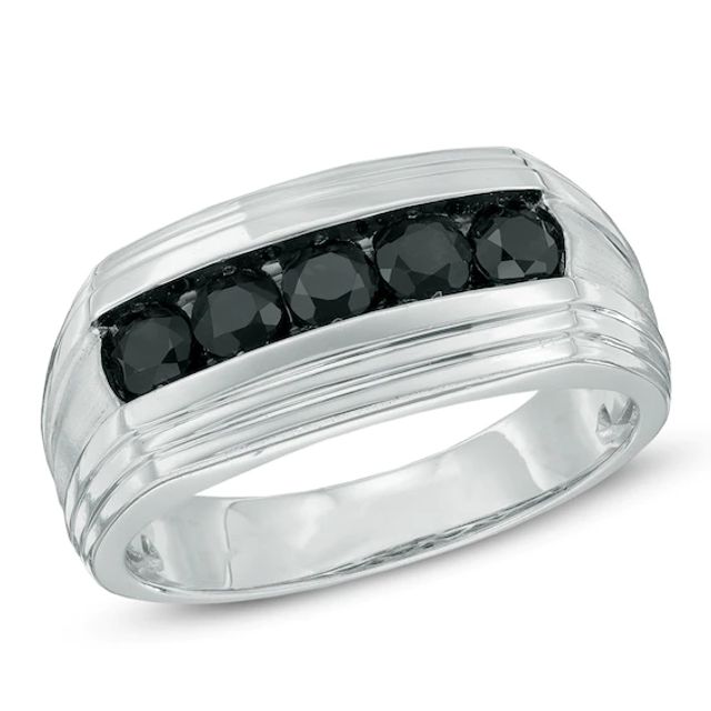 Men's 3.5mm Black Sapphire Five Stone Band in Sterling Silver