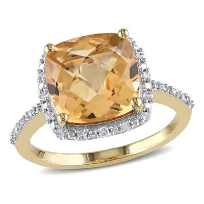 10.0mm Cushion-Cut Citrine and 1/10 CT. T.w. Diamond Frame Ring in 10K Gold