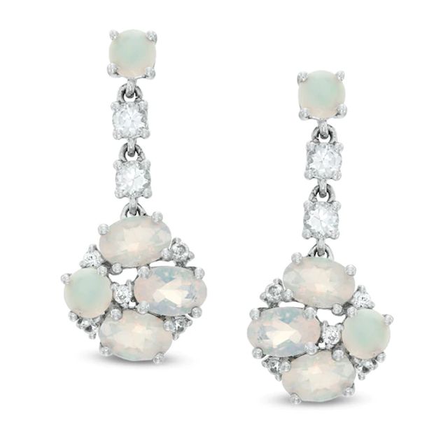 Oval Opal and Lab-Created White Sapphire Drop Earrings in Sterling Silver