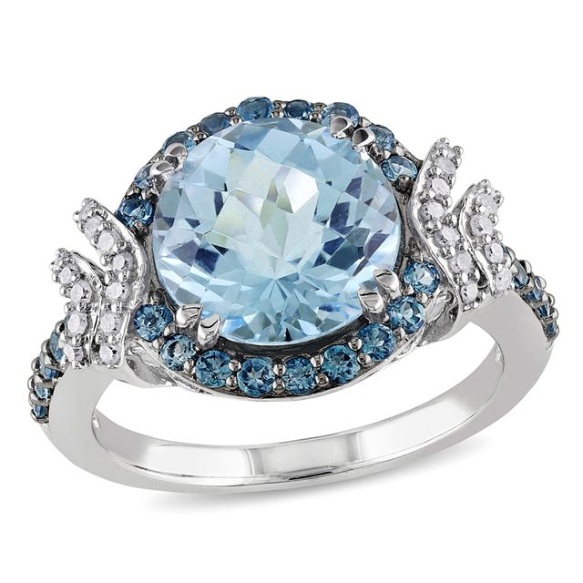 10.0mm Blue Topaz and 1/8 CT. T.w. Diamond Ring in Sterling Silver