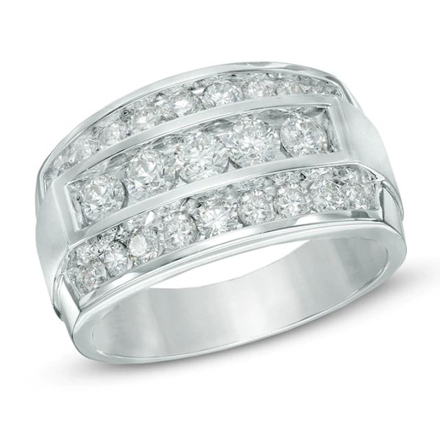 Men's 2 CT. T.w. Three Row Diamond Ring in 14K White Gold