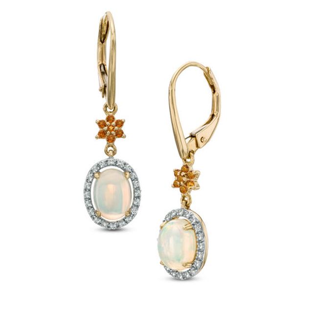 Oval Opal, Madeira Citrine and Lab-Created White Sapphire Drop Earrings in 10K Gold