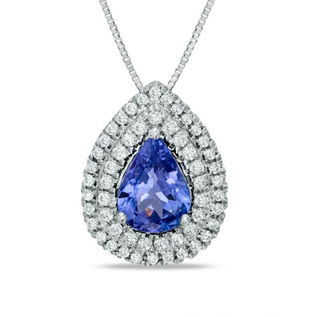 Pear-Shaped Tanzanite and 1/4 CT. T.w. Diamond Frame Pendant in 14K White Gold