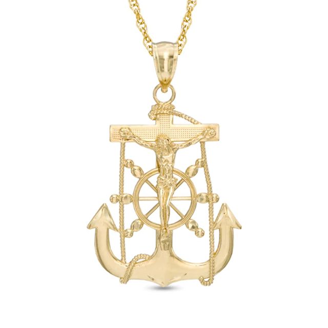 Mariner Cross Necklace Charm in 10K Gold