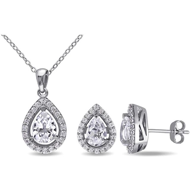 Pear-Shaped Lab-Created White Sapphire Pendant and Earring Set in Sterling Silver