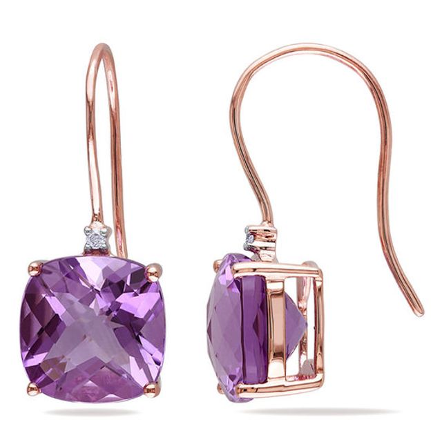 10.0mm Cushion-Cut Amethyst and Diamond Accent Drop Earrings in 10K Rose Gold