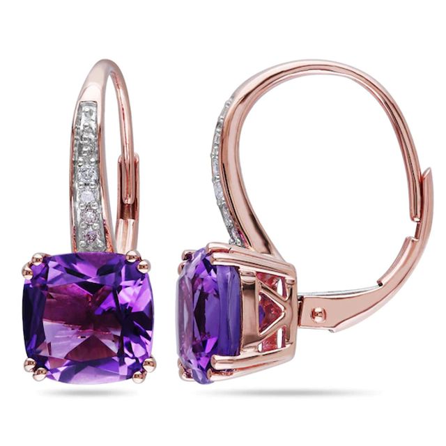 8.0mm Cushion-Cut Amethyst and Diamond Accent Drop Earrings in 10K Rose Gold