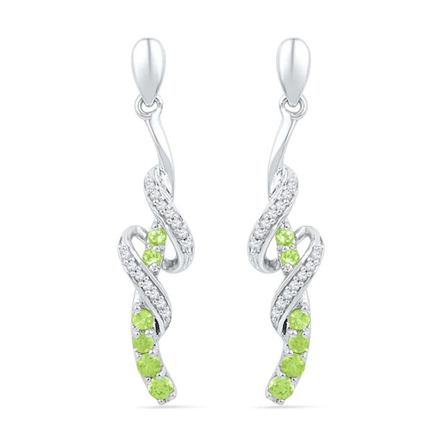 Peridot and 1/15 CT. T.w. Diamond Swirl Drop Earrings in Sterling Silver