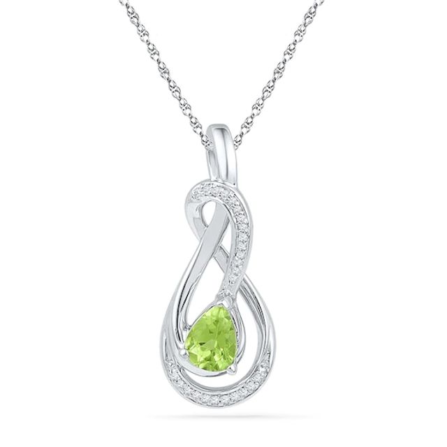 Pear-Shaped Peridot and Diamond Accent Loop Pendant in Sterling Silver