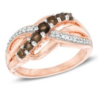 Smoky Quartz and Diamond Accent Slant Ring in 10K Rose Gold