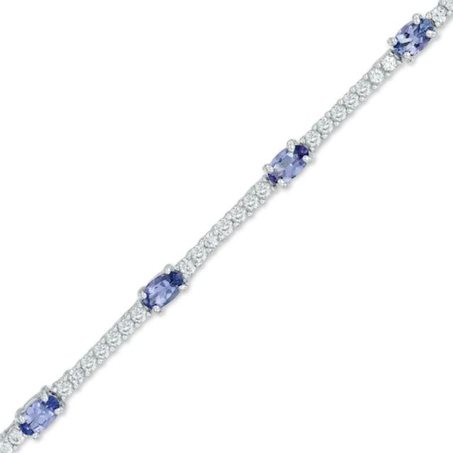 Oval Tanzanite and Lab-Created White Sapphire Bracelet in Sterling Silver - 7.5"