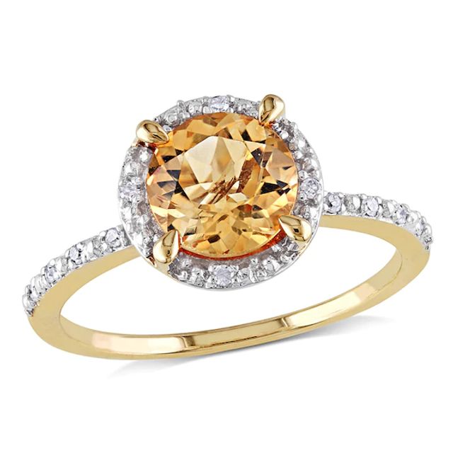 7.0mm Citrine and Diamond Accent Frame Ring 10K Gold