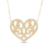 AVA Nadri Cubic Zirconia Ornate Heart Necklace in Sterling Silver with 18K Gold Plate