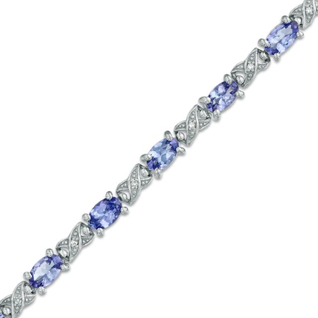 Oval Tanzanite and Diamond Accent "X" Link Bracelet in Sterling Silver