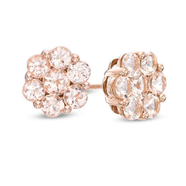 Morganite Flower Stud Earrings in 10K Rose Gold