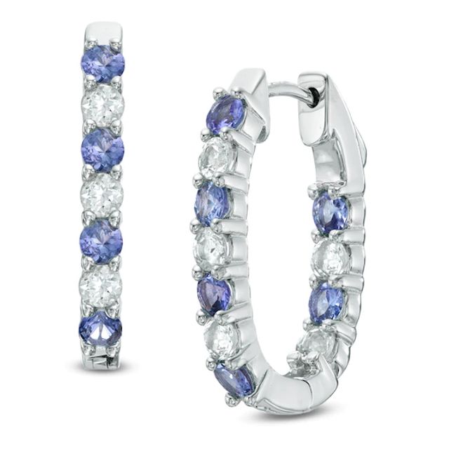 Tanzanite and White Topaz Inside-Out Hoop Earrings in Sterling Silver