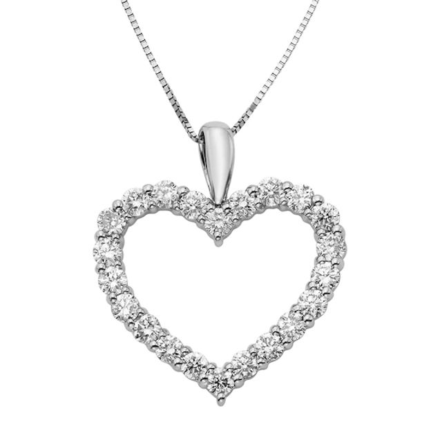 1 CT. T.w. Certified Diamond Heart Outline Pendant in 14K White Gold (I/I2)