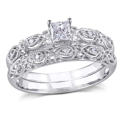 1/3 CT. T.w. Princess-Cut Diamond Vintage-Style Bridal Set in 10K White Gold