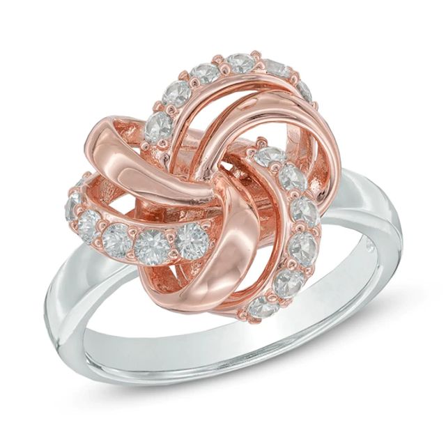 Lab-Created White Sapphire Knot Ring in Sterling Silver and 18K Rose Gold Plate