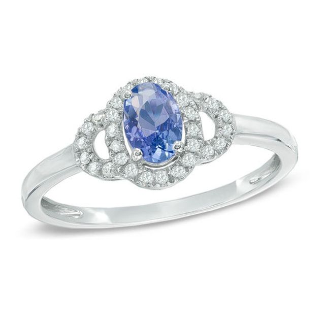 Oval Tanzanite and 1/8 CT. T.w. Diamond Loop Frame Ring in 10K White Gold