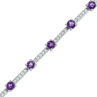 4.0mm Amethyst and Lab-Created White Sapphire Bracelet in Sterling Silver - 7.25"