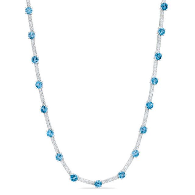 Swiss Blue Topaz and Lab-Created White Sapphire Necklace in Sterling Silver - 17"
