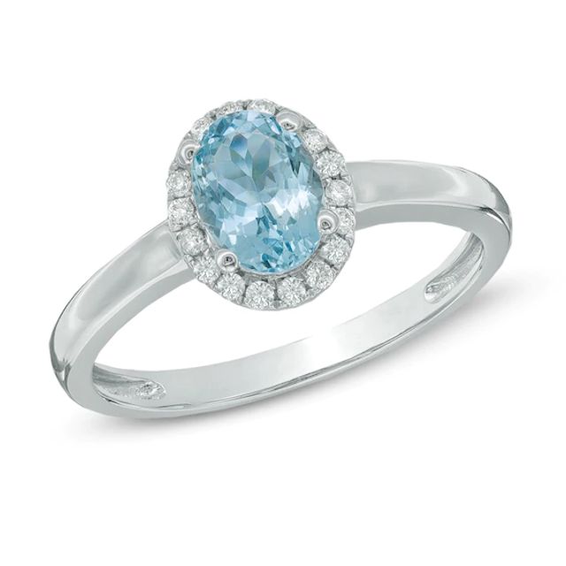 Oval Aquamarine and Diamond Accent Ring in 10K White Gold