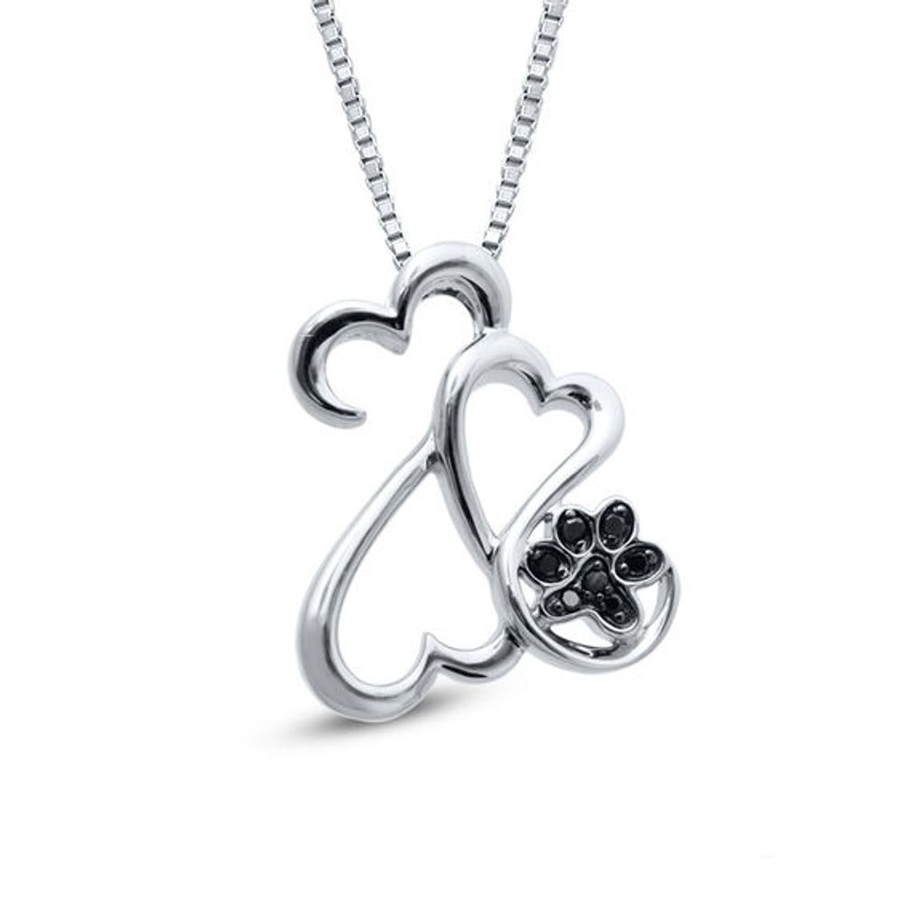 Open Hearts Family by Jane Seymourâ¢ Black Diamond Accent Motherly Love Paw Pendant in Sterling Silver