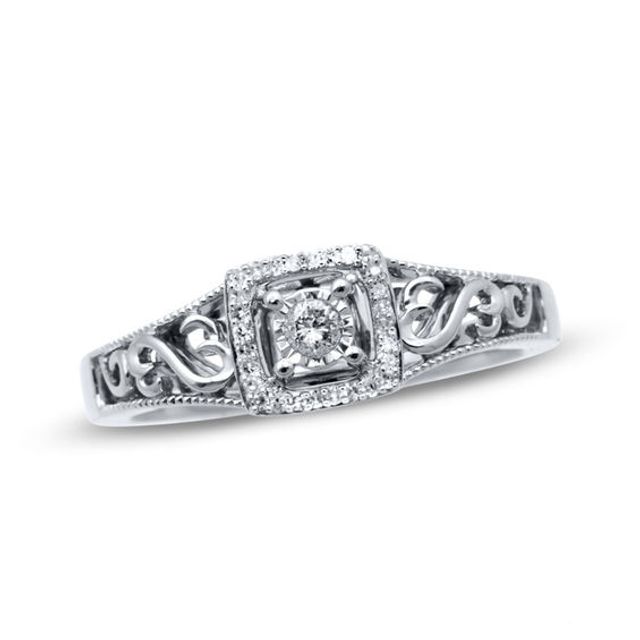 Open Hearts by Jane Seymourâ¢ 1/10 CT. T.w. Diamond Square Frame Ring in Sterling Silver