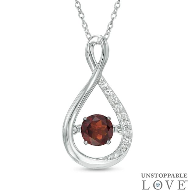 5.0mm Garnet and Lab-Created White Sapphire Infinity Pendant in Sterling Silver