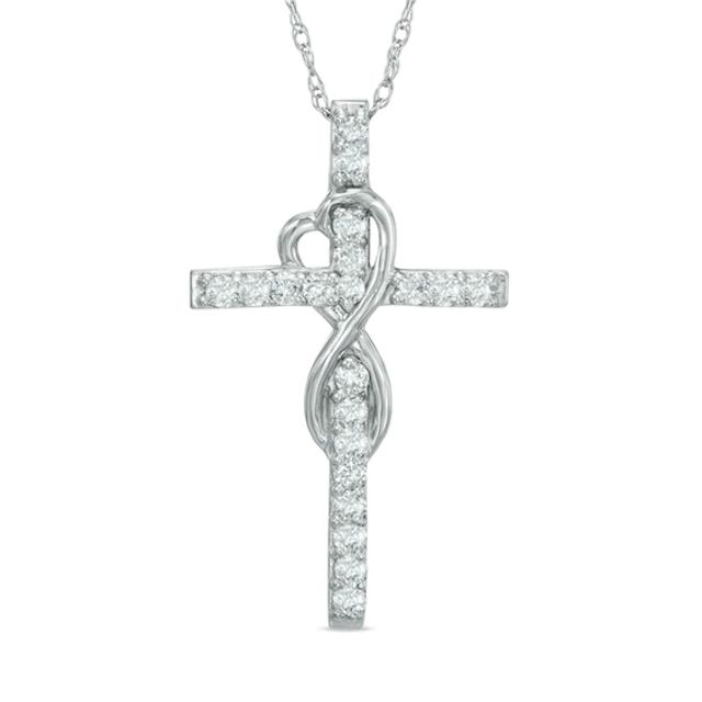 1/4 CT. T.w. Diamond Cross with Heart-Shaped Infinity in 10K White Gold