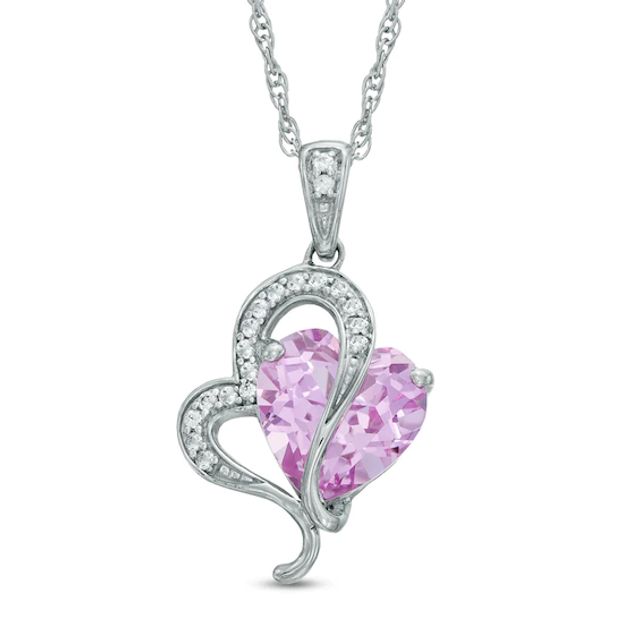 9.0mm Heart-Shaped Lab-Created Pink and White Sapphire Heart Pendant in Sterling Silver