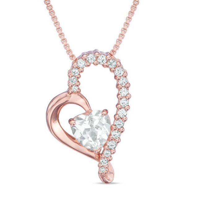 6.0mm Heart-Shaped Lab-Created White Sapphire Heart Pendant in Sterling Silver with 18K Rose Gold Plate