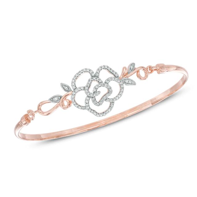 Lab-Created White Sapphire Rose Bangle in Sterling Silver with 14K Rose Gold Plate